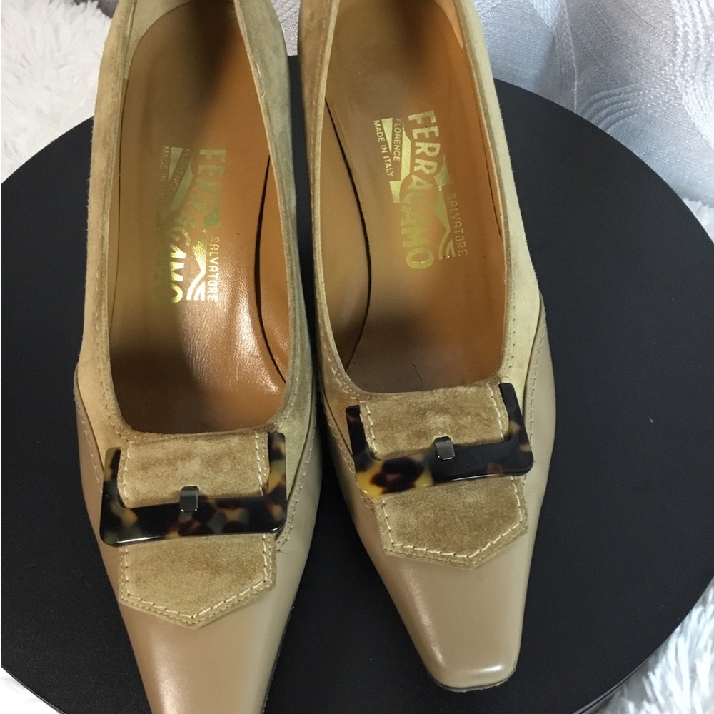 Salvatore Ferragamo Beige Leather Pointed Toe Pumps
